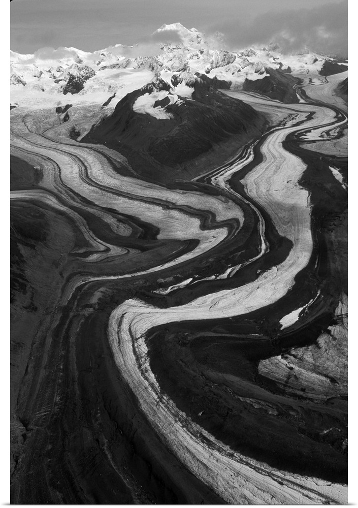 Alaska Range, Interior, Susitna Glacier, Mt. Deborah, complex medial moraines, surging.
