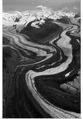 Alaska Range, Interior, Susitna Glacier, Mt. Deborah, complex medial moraines, surging