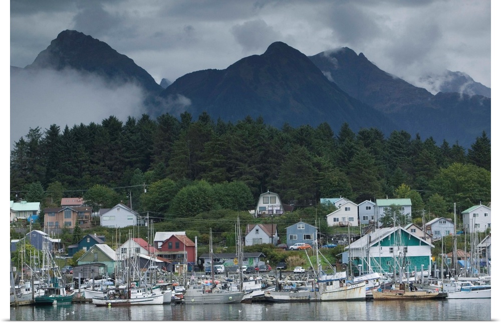 Alaska, Sitka, Town and Waterfront View along Sitka Channel.