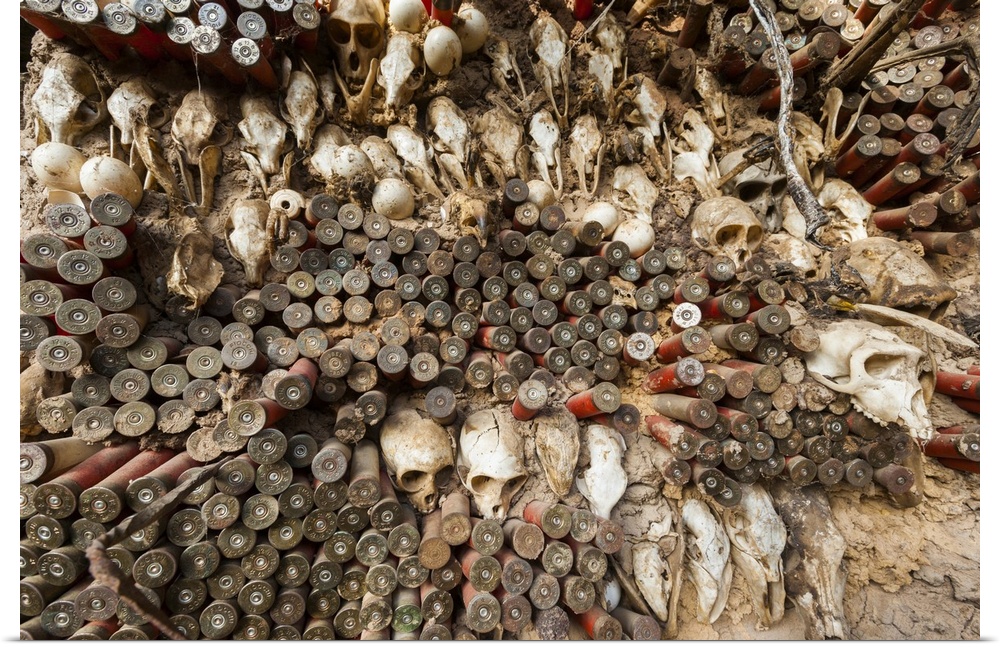 Animal skulls and ammo embedded in wall, Mopti Region, Mali