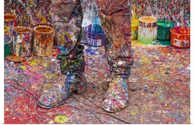 Argentina, Buenos Aires, Colorful Paint Spatters On Artist's Boots