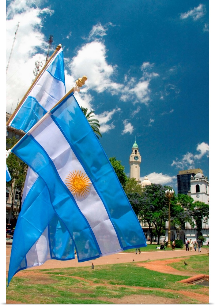 Argentina flags at the Plaza de Mayo in Buenos Aires, Argentina.