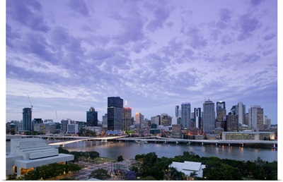 Australia, Queensland, Brisbane. City Skyline from Southbank / Evening