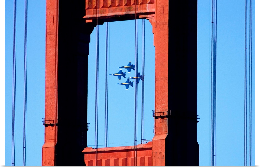 Blue Angels As Seen In Flight Through the Golden Gate Bridge.