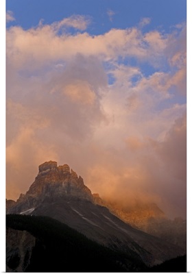 British Columbia, Yoho National Park, Sunset colors clouds over Cathedral Mountain