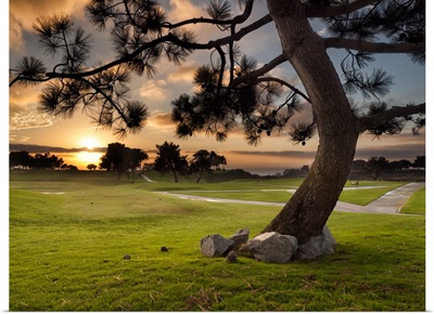 California, La Jolla, Sunset at Golf Course