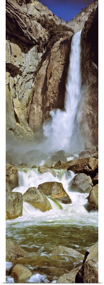 California, Yosemite National Park. Yosemite Falls pounds the rocks at its base in Yosemite National Park, California, a W...