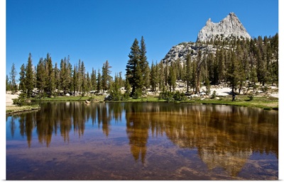 California, Yosemite National Park, Cathedral Peak reflected in a glacial tarn