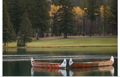 Canada, Alberta, Jasper National Park, Lake Beauvert Indian Canoes