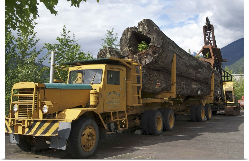 Canada: British Columbia, Revelstoke Forestry Museum, outdoors exhibit of ancient trees on truck