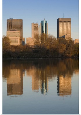 Canada, Manitoba, Winnipeg, Downtown Buildings reflected in the Red River