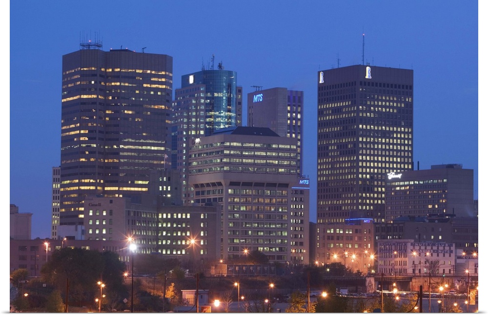 CANADA-Manitoba-Winnipeg:.Downtown Highrises from The Forks Area- Dawn