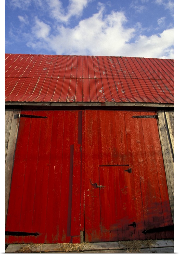 NA, Canada, New Brunswick, Shepody.Red barn door