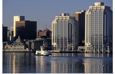 Canada, Nova Scotia, Halifax. Halifax skyline and ferry