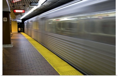 Canada, Ontario, Toronto. Blur of a speeding subway train