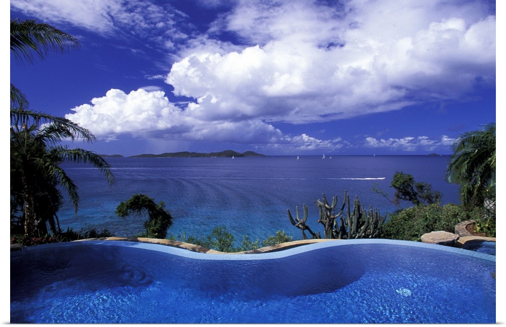 Caribbean, British Virgin Islands, Virgin Gorda, Little Dix Bay. Poolside view of bay