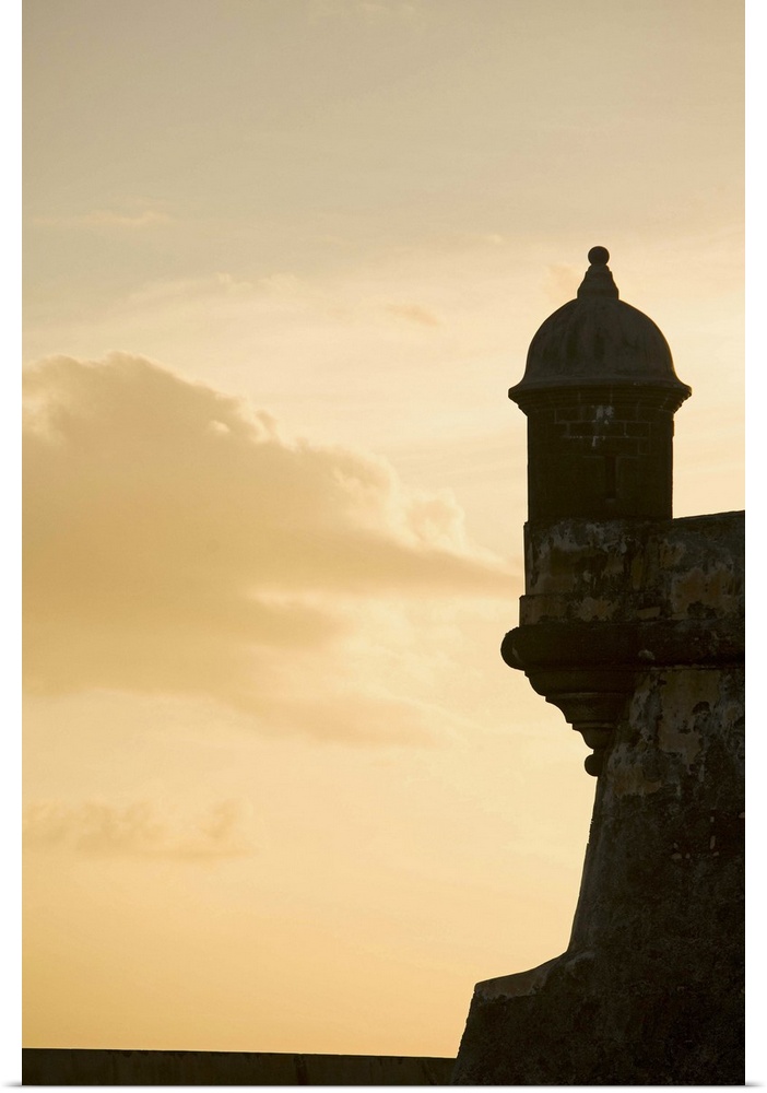 Caribbean, Puerto Rico, Old San Juan.  El Morro Fort (San Felipe del Morro Fortress), built 1540-1783.  Turret  and clouds...