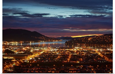 City Lights, South Dunedin And Otago Harbor, Dunedin, South Island, New Zealand