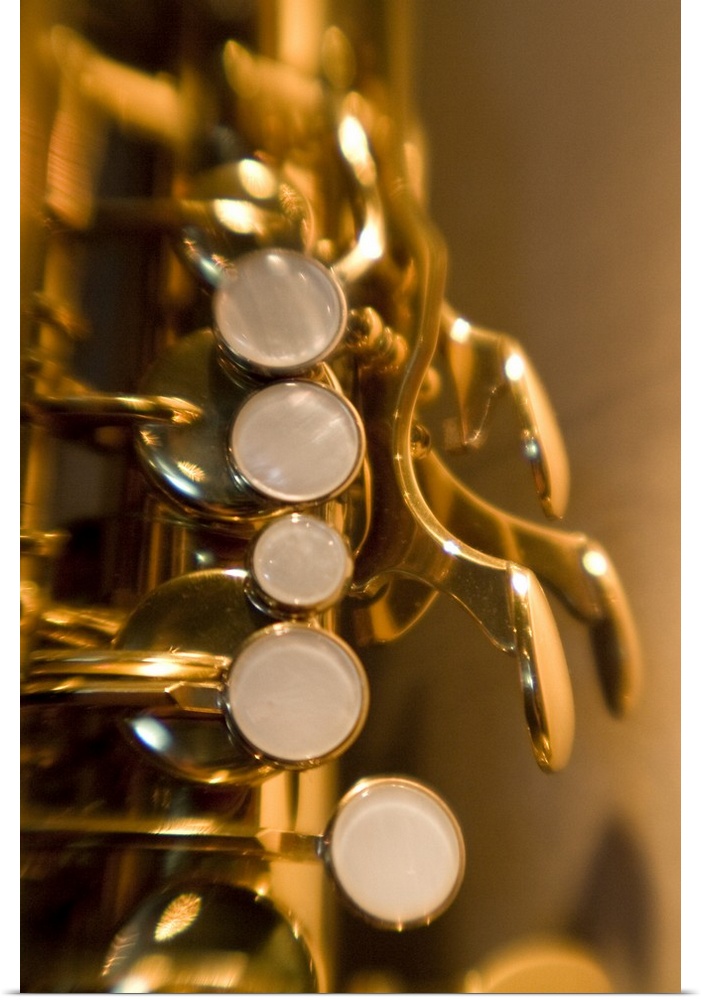 Oceania, French Polynesia. Close-up of saxophone used in band.