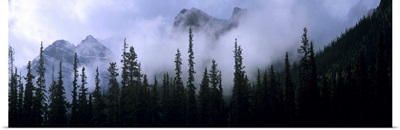 Clouds around mountain peaks above Lake Louise Junction, Banff National Park, Alberta