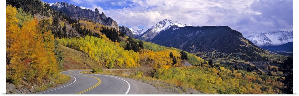 USA, Colorado, Telluride. Highway 145 twists through the San Juan Mountains near Telluride, Colorado.