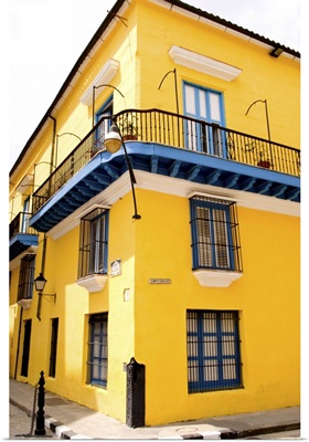 Colorful yellow building in Old Havana in Havana Cuba Habana