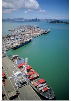 Container ship being loaded at the port of Oakland, California