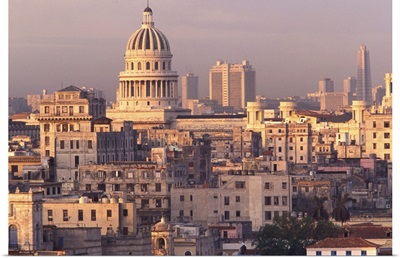 Cuba, old Havana, cityscape at dusk