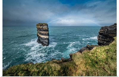 Dun Briste Sea Stack Resists The Onslaught Of The Stormy Atlantic Ocean, Ireland