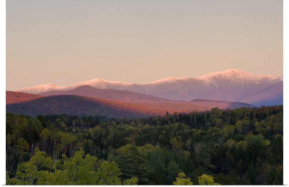 Dusk and Mount Washington in new Hampshire's White Mountains.  Bethlehem, New Hampshire.