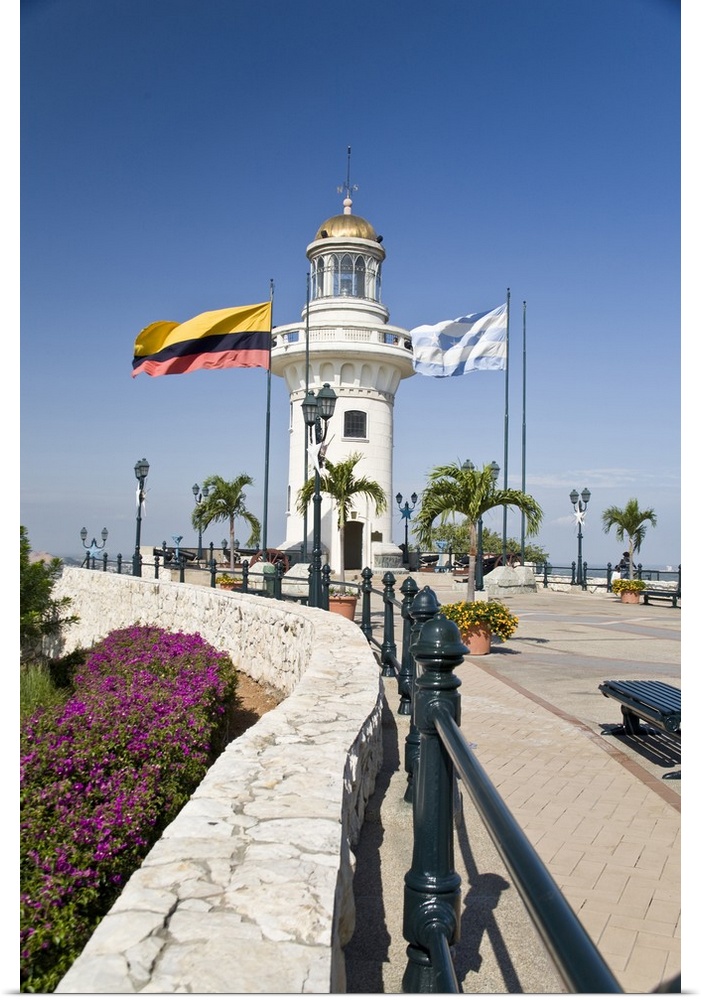 South America, Ecuador, Guayaquil. The lighthouse atop the hill at Barrio Las Penas is a popular tourist attraction.
