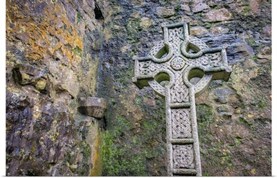 Elaborate Celtic Cross Marks A Grave At A Historic Irish Church, County Mayo, Ireland