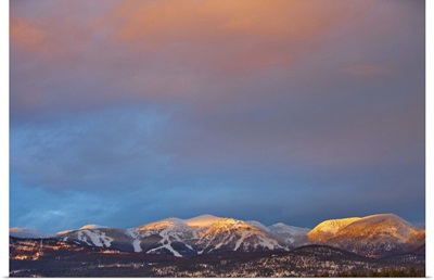 Evening light strikes Big mountain in Whitefish, Montana
