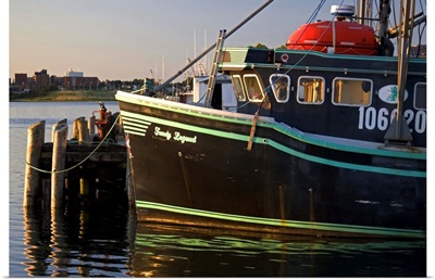 Fishing boat at sunset docked at Yarmouth, Nova Scotia, Canada