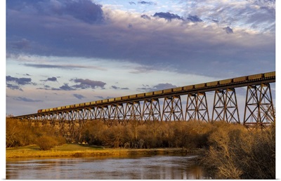 Freight Train Crosses Hi-Line Trestle Over Sheyenne River, Valley City, North Dakota