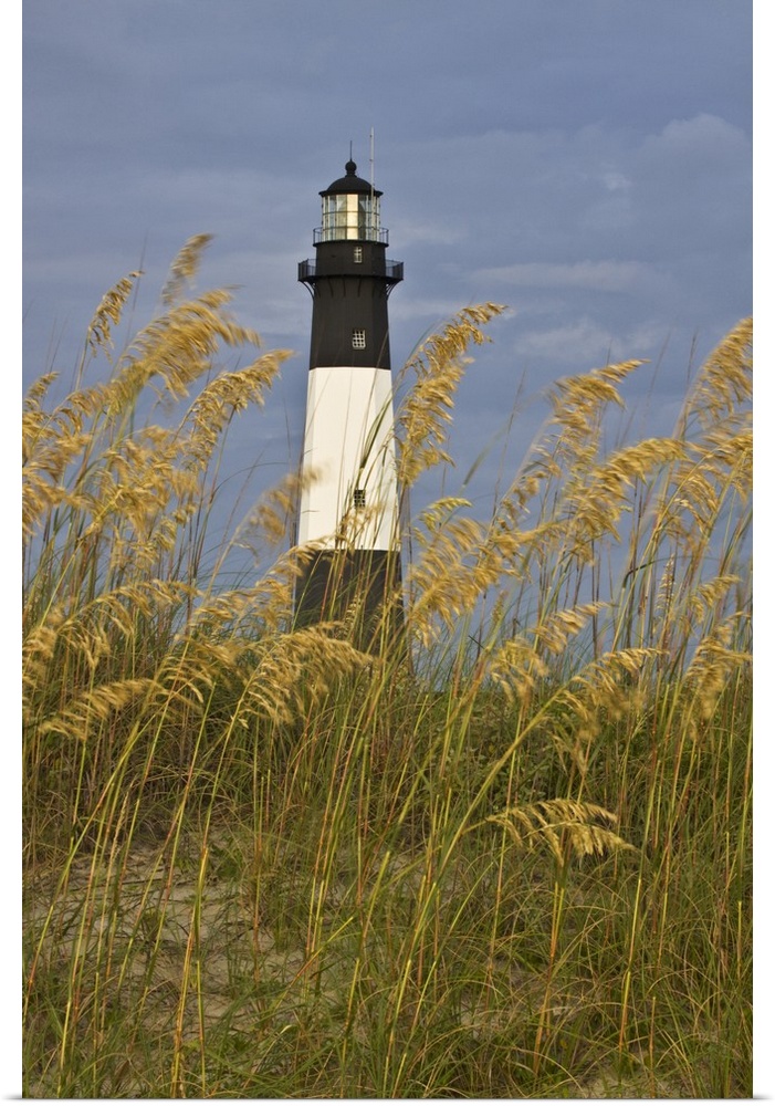 USA, Georgia, Tybee Island, Lighthouse and seaoats in early moring.