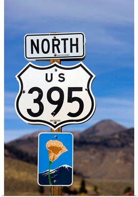 Highway 395 North sign post, including a California Scenic Highway sign