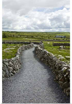 Ireland, Burren, Kilfenora. A walking path through the historice site of Kilfenora