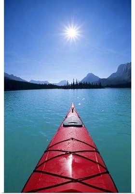 Kayaking on Bow Lake in the Canadian Rockies, Alberta, Canada
