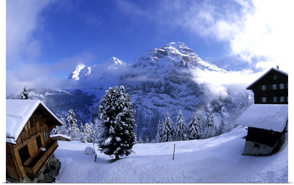 Life in Switzerland beautiful snow scene in Mt Jungfrau in Murren  Switzerland
