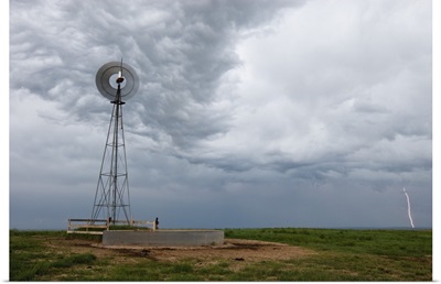 Lightning storm and windmill in the Pawnee National Grasslands, Colorado