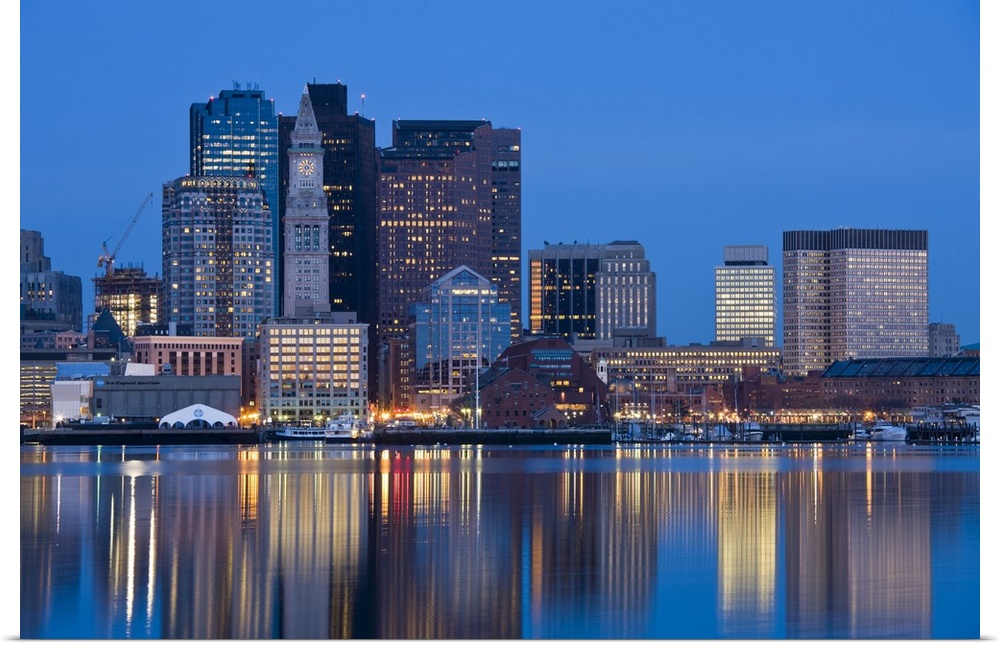 USA, Massachusetts, Boston. Financial District from East Boston, dawn.