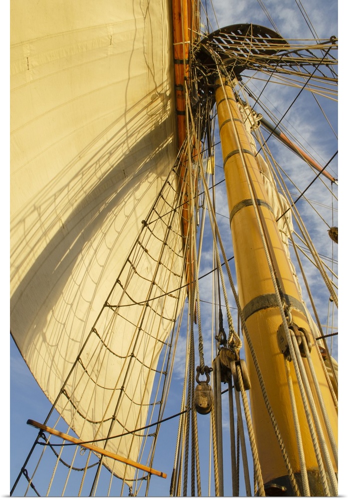 Mast rigging and sails of Hawaiian Chieftain, a Square Topsail Ketch. Owned and operated by the Grays Harbor Historical Se...
