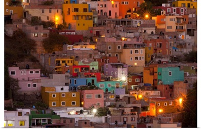 Mexico, Guanajuato. The colorful homes and buildings of Guanajuato at night