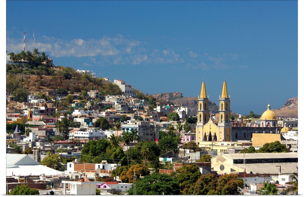 North America, Mexico, State of Sinaloa, Mazatlan. Overview of the historic area of Mazatlan, Basilica of the Immaculate C...