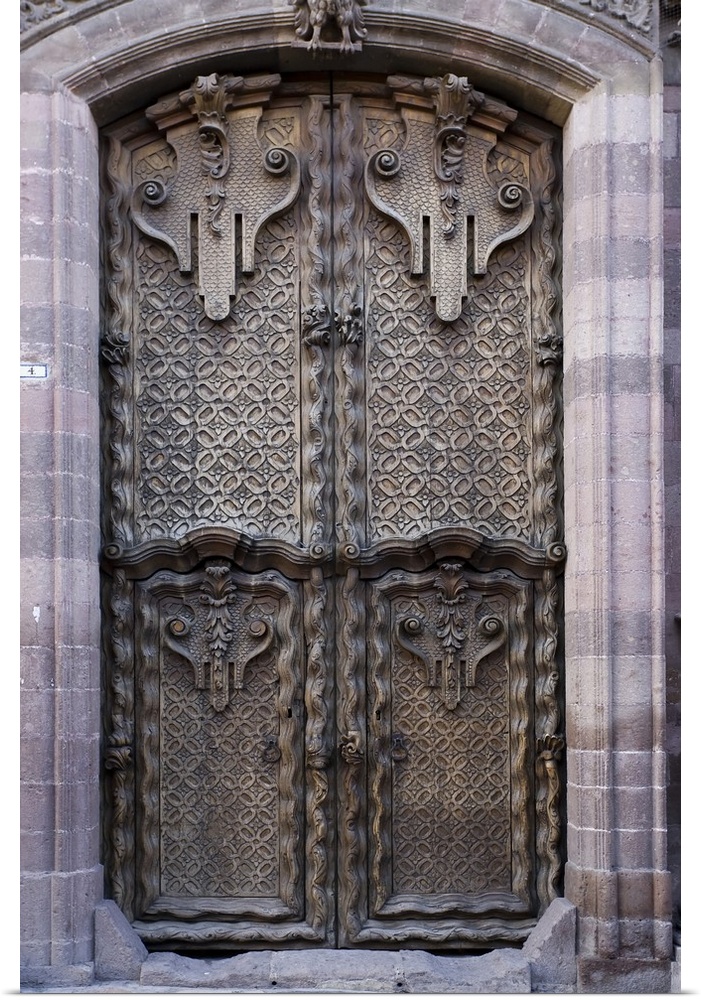Mexico, San Miguel de Allende. Carved wooden set of doors.