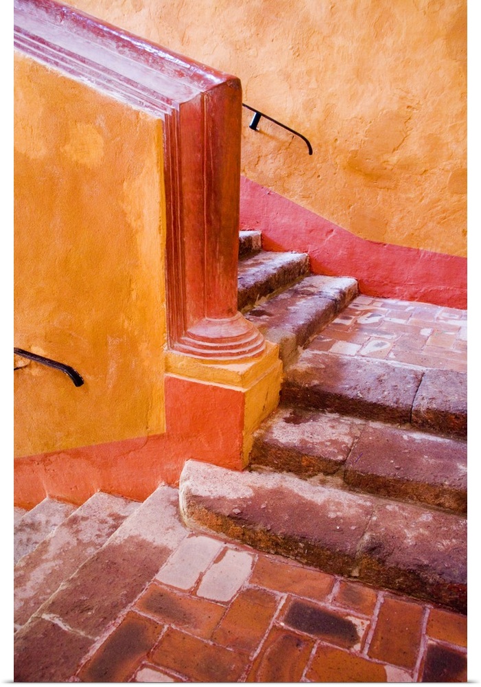 North America, Mexico, Guanajuato state, San Miguel de Allende. Stairs leading to the upper floor of the Centro Cultural I...