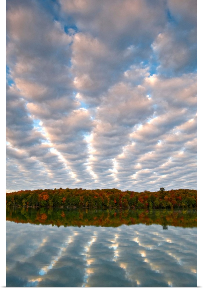 USA, Michigan, Upper Peninsula. Clouds over Pete's Lake in autumn.