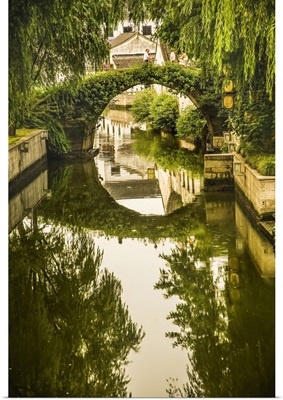 Moon Bridge, Shaoxing City, Zhejiang Province, China, Water Reflections Small City