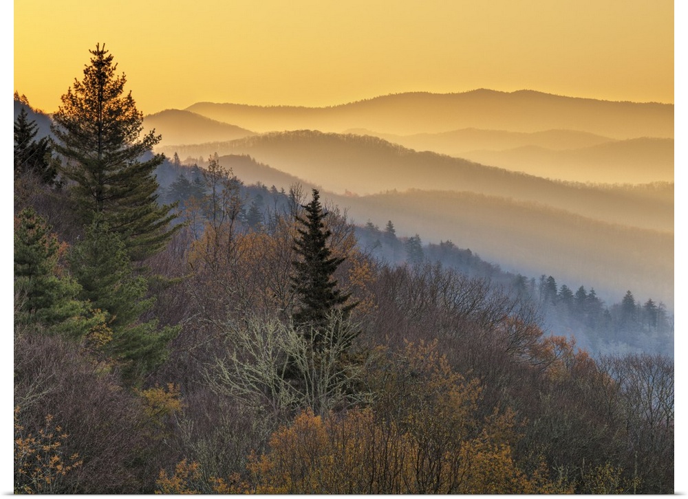 USA, North Carolina, Great Smoky Mountains National Park, Sunrise from the Oconaluftee Valley overlook